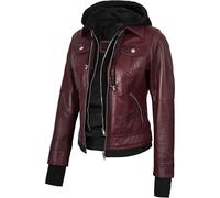 fjackets Leather Jackets For Women - Removable Hood Real Lambskin Tralee Maroon Leather Jacket Women (N2) | [1316115] XL