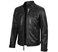 fjackets Mens Leather Jacket Moto Style Real Lambskin Leather Jacket, Quilted Cafe Racer Classic Zip Up Biker Jacket for Men