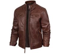 fjackets Mens Leather Jacket Moto Style Real Lambskin Leather Jacket, Quilted Cafe Racer Classic Zip Up Biker Jacket for Men