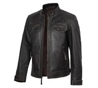fjackets Mens Leather Jacket Moto Style Real Lambskin Leather Jacket, Quilted Cafe Racer Classic Zip Up Biker Jacket for Men
