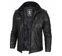 fjackets Real Lambskin Men's Leather Jacket Stand Collar Classic Moto Style Genuine Leather Jackets For Men
