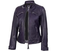 fjackets UK Disc Real Leather Jacket Women - Cafe Racer Slim Fit Black Stand Collar Jackets For Womens | [1315423] Diamond1 Purple, M