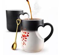 fjaldjfu 2026 New Heart-Shaped Color Changing Magic Ceramic Mug, Thermochromic Magic Reveal Design, Fun Novelty Coffee Cup for Valentine's Day, Christmas and Mother's Day Gifts (Black)