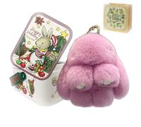 fjaldjfu Bunny Lulu Keychain with Tin Box Easter, Authentic Bunny Lulu in A Tin, Cute Rabbit Keyring, Handmade Soft Pompom Pluch Keychain, Easter Gifts For Her (E)