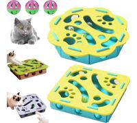 fjaldjfu Cat Scratch Puzzle Enrichment Box, 2026 New Cat Puzzle Felt Maze Box Cats Toys, Interactive Cats Nail File Scratch with 3 Bell Balls, Stimulate Kittern Energy and Instincts (Yellow-2pcs)
