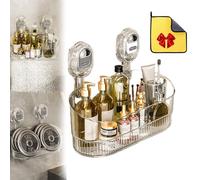 fjaldjfu Firmstaunch Suction Cup Storage, No-Drill Bathroom Suction Storage Box - Large Capacity & Strong Load-Bearing, Bathroom Shower Organizer, Suction Cup Storage Rack with Drain Hole (White)