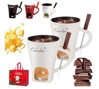 fjaldjfu Meltie Cup, Chocolate Fondue Mug with Forks and Candle, Chocolate Melting Cup, Butter Portable Ceramic Melting Cups for Chocolates Cheese & Desserts, Ideal Gifts (2PCS-A)