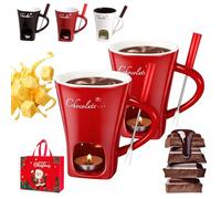 fjaldjfu Meltie Cup, Chocolate Fondue Mug with Forks and Candle, Chocolate Melting Cup, Butter Portable Ceramic Melting Cups for Chocolates Cheese & Desserts, Ideal Gifts (2PCS-B)