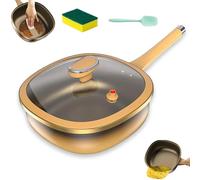 fjaldjfu Sempornai 12in Titanium Alloy Non-Stick Pot with Lid, Deep Skillet Pots with Ergonomic Handle, Multi-Purpose Frying Pan for Home Cooking Camping, Eggs Pancake Baking (1PCS-A)