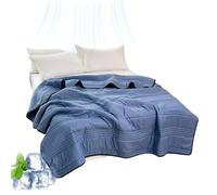 fjaldjfu Silk Cooling Blanket, 100% Cool Ice Silk Cooling Blanket for Night Sweats, Double Side Breathable Summer Bedding for Hot Sleepers Must Haves, Lightweight, King Size (Dark Blue,Queen)