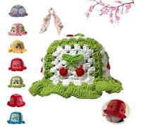 fjaldjfu Strawberry Bucket Hat, Strawberry Shortcake Hat, Strawberry Crochet Hat, Strawberry Hat, Handmade Cute Strawberry Hat for Autumn and Winter (E)