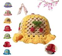 fjaldjfu Strawberry Bucket Hat, Strawberry Shortcake Hat, Strawberry Crochet Hat, Strawberry Hat, Handmade Cute Strawberry Hat for Autumn and Winter (C)