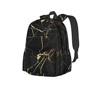 FJAUOQ 17 Inch Backpack Gold Black Marble Laptop Backpack Shoulder Bag School Bookbag Casual Daypack