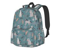 FJAUOQ 17 Inch Backpack Lemures With Tropical Palm Leaves Laptop Backpack Shoulder Bag School Bookbag Casual Daypack For Teenager