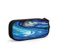 FJAUOQ Abstract Ocean Large Capacity Pen Pencil Case Swirls of Marble The Ripples of Agate Beautiful Blue Paint Simple Stationery Bag Holder for School Office Student Girls Boys