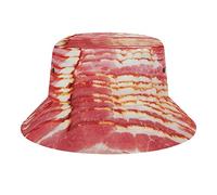 FJAUOQ Bacon Bucket Hat,Funny Realistic Fisherman Cap for Women Men,Unisex Packable Beach Sun Hat for Travel Outdoor
