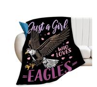 FJAUOQ Bald Eagles Blanket for Girls Woman Just A Girl Who Loves Eagles Throw Blanket Soft Warm Fleece Flannel Eagle Animal Theme Decor Blanket Gifts for Kids Adults Couch Sofa Bed 60"X50"