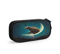 FJAUOQ Bear Big Capacity Pencil Case Wild Animal Polar Bear on The Moon Trees in Night Sky Stars Pen Box Large Storage Bag Pouch School Stationary for Women Men