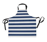 FJAUOQ Blue White Stripe Blue White Stripe Apron for Women or Men, Waterproof Adjustable Kitchen Aprons with Pockets for Cooking, Baking, Painting
