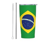 FJAUOQ Brazil Flag Stainless Steel Skinny Tumbler Travel Cup 20 Oz Double Wall Slim Insulated Coffee Mug with Splash Proof Lid & Straw & Cleaning Brush for Home Office