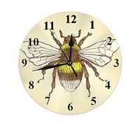 FJAUOQ Bumble Bee Wall Clock Sketch Insect Beautiful Buzz Fly Pollen Wing Isolated Wildlife Round Clocks Wall Decorative Silent No Ticking 10 inch 25cm PVC Rustic Modern for Bedroom