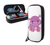 FJAUOQ Cartoon Purple Hippo Pencil Case Big Capacity Leather Pencil Pouch Portable Pencil Bag with Zipper for Office Organizer