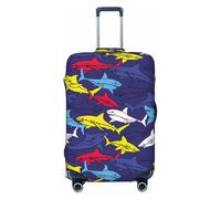 FJAUOQ Cartoon Shark Navyblue Cool Luggage Cover-Travel Suitcase Protector Covers Washable Fits 18-32 Inch Luggage(Not Included Suitcase)