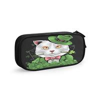 FJAUOQ Cat Animal Large Capacity Pen Pencil Case St.Patrick's Day Clover Funny Pet Hat Irish Design Holiday Simple Stationery Bag Holder for School Office Student Girls Boys