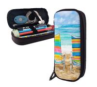 FJAUOQ Chairs Beside The Blue Sea Sky Pencil Case Big Capacity Leather Pencil Pouch Portable Pencil Bag with Zipper for Office Organizer