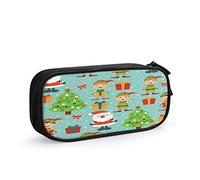 FJAUOQ Christmas Pattern Large Capacity Pen Pencil Case with Santa Claus Christmas Tree Elves Candy Canes Snow Gift Simple Stationery Bag Holder for School Office Student Girls Boys
