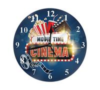 FJAUOQ Cinema Poster Round Wall Clock,Cinema Movie Poster With Popcorn Filmstrip Clapboard Tickets And Movie Time Banner Wall Clock Home Garden Wall Decorative For Bedroom Office School Art(10")