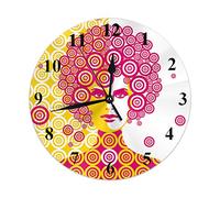 FJAUOQ Circle Wall Clock Woman Ring Round Face Head Hair Silhouette Geometric Classic Round Clocks Wall Decorative Silent No Ticking 10 inch 25cm PVC Rustic Modern for Bedroom
