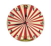 FJAUOQ Circus Wall Clock Vintage Carnival Red Stars Sunbeam Fun Performing Arts Round Clocks Wall Decorative Silent No Ticking 10 inch 25cm PVC Rustic Modern for Bedroom