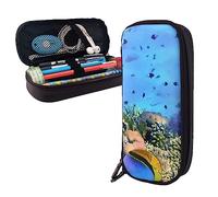 FJAUOQ Colored Undersea World Pencil Case Big Capacity Leather Pencil Pouch Portable Pencil Bag with Zipper for Office Organizer