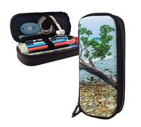 FJAUOQ Crooked Tree by The Sea Pencil Case Big Capacity Leather Pencil Pouch Portable Pencil Bag with Zipper for Office Organizer