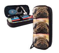 FJAUOQ Cry Pug Pencil Case Big Capacity Leather Pencil Pouch Portable Pencil Bag with Zipper for Office Organizer