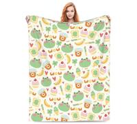 FJAUOQ Cute Cartoon Frog Face Blanket - Bakery Reptile Animal Sweet Dessert Banana Ice Cream Cake Jam Bread Hand Drawn Gifts for Women - Soft Flannel for Bed Couch Sofa Decor 80X60 Inch