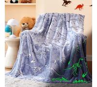 FJAUOQ Dino Gifts Toys for Boys Girls - Glow in The Dark Dinosaur Blanket Birthday Christmas Decor for Kids Age 3 4 5 6 7 8 9 10 11 12 Years Old Teens Child Toddler Throw Blue 50"x60"