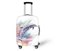 FJAUOQ Dolphin Rainbow Splash Spray Travel Luggage Cover,Broken Holes Design Dolphin Watercolor Suitcase Cover Washable Baggage Cover for Women Girls