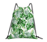 FJAUOQ Drawstring Backpack Watercolor Tropical Leaf Monstera Green Botanical String Gym Bag Pull Cinch Sackpack for Men Women Sport Yoga Travel Swimming