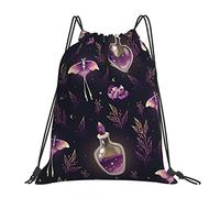 FJAUOQ Drawstring Backpack Witch Magic Butterfly Purple Herbs String Gym Bag Pull Cinch Sackpack for Men Women Sport Yoga Travel Swimming