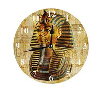 FJAUOQ Egyptian Round Wall Clock,Vintage Egyptian Papyrus with Pharaoh Art Design Silent Round Wall Clock Home Wall Decorative for Bedroom Office School Art(10")