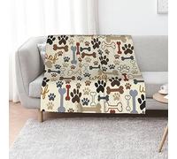 FJAUOQ Flannel Blanket Dog Paw Prints Bones Lightweight Fluffy Cozy Bed Blanket Soft Fleece Plush Warm Throw Blanket fit Decorative Couch Sofa Suitable for All Season 50x40 inches