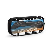 FJAUOQ Gamer Joystick Large Capacity Pen Pencil Case Gamer Never Sleep Funny Quote Hand Drawn Lettering Controller Simple Stationery Bag Holder for School Office Student Girls Boys