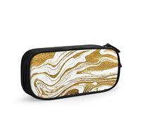 FJAUOQ Golden Swirl Big Capacity Pencil Case Japanese Marble White Gold Brush Pen Box Large Storage Bag Pouch School Stationary for Women Men