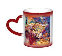 FJAUOQ Highland Cow Coffee Magic Mugs - Heat Sensitive Personalized Color Changing Cups in The Sky,Birthday Gift