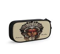 FJAUOQ Indian Cherokee Large Capacity Pen Pencil Case Warrior Native American Art Culture Chief Hand Drawing Head Simple Stationery Bag Holder for School Office Student Girls Boys