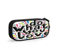 FJAUOQ Inspirational Quote Big Capacity Pencil Case Do What You Love with Doodle Polka Dot Splashes Word Pen Box Large Storage Bag Pouch School Stationary for Women Men
