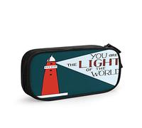 FJAUOQ Inspirational Quote Big Capacity Pencil Case You are The Light of The World Red Lighthouse Pen Box Large Storage Bag Pouch School Stationary for Women Men