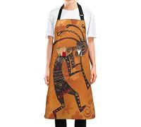FJAUOQ Kokopelli - Ethnic African Deity Aprons for Women Men Adjustable Bib Kitchen Chef Apron with 2 Pockets Long Ties for Cooking, BBQ